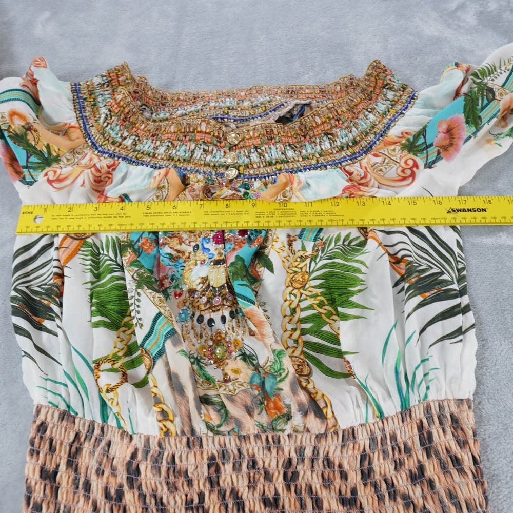 Camilla Silk Off Shoulder Embellished Mini Dress Animal Tropical Sz M Resort - Picture 8 of 16